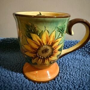 Hand painted Maxcera Terra Cotta Discontinued Sunflower Mug